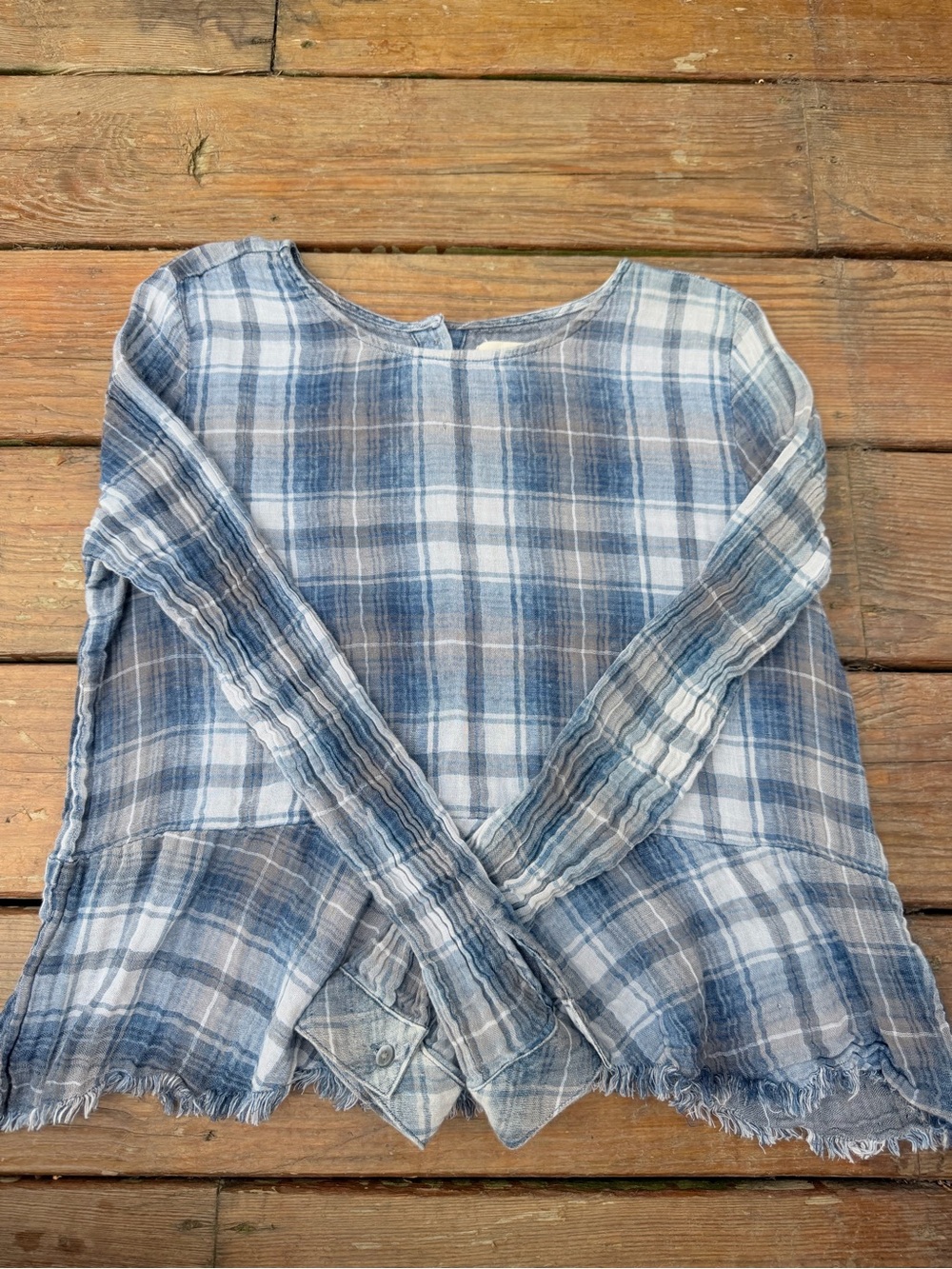 Cloth & Stone Blue Plaid Women's Top - Casual Linen-Blend Shirt Size S